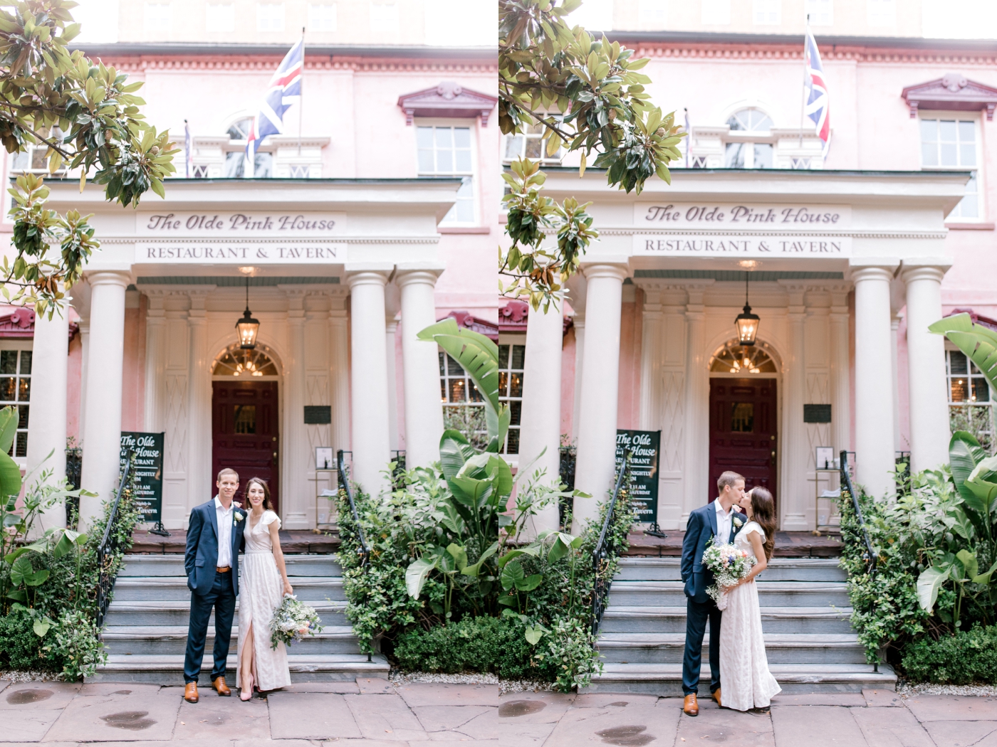 Bride and groom portraits at The Olde Pink House