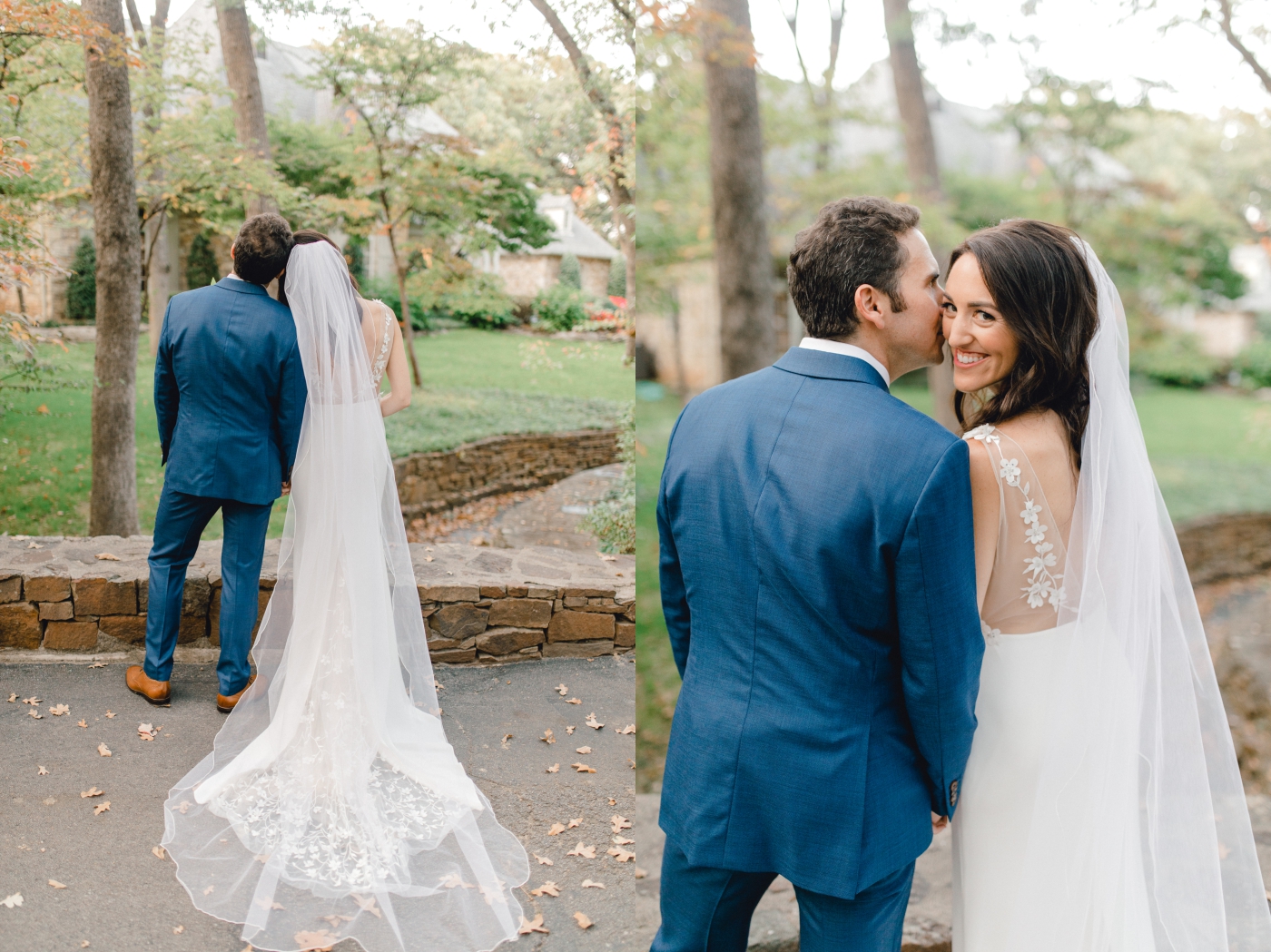 bride and groom portraits for Tulsa backyard wedding