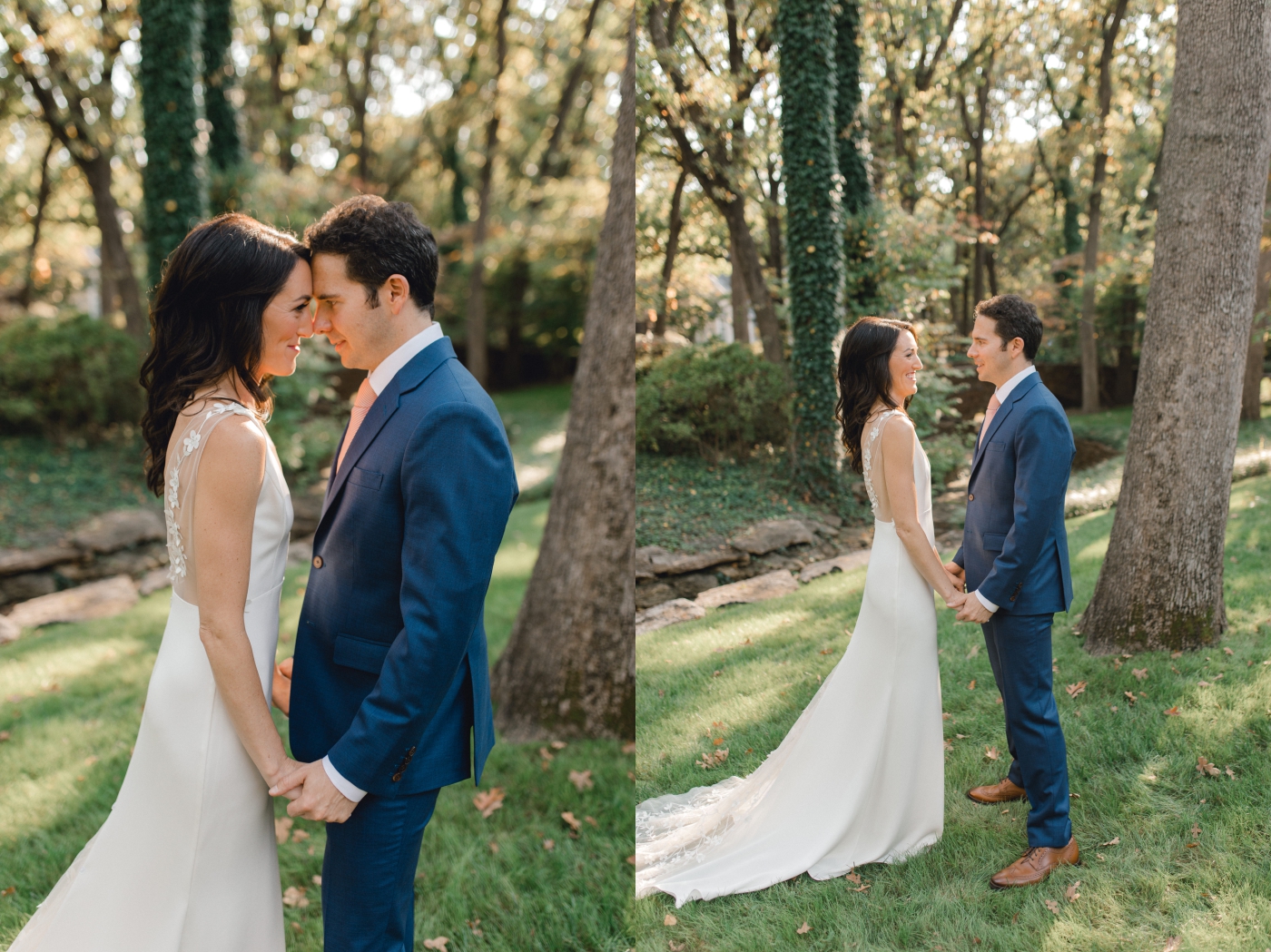 bride and groom portraits for Tulsa backyard wedding
