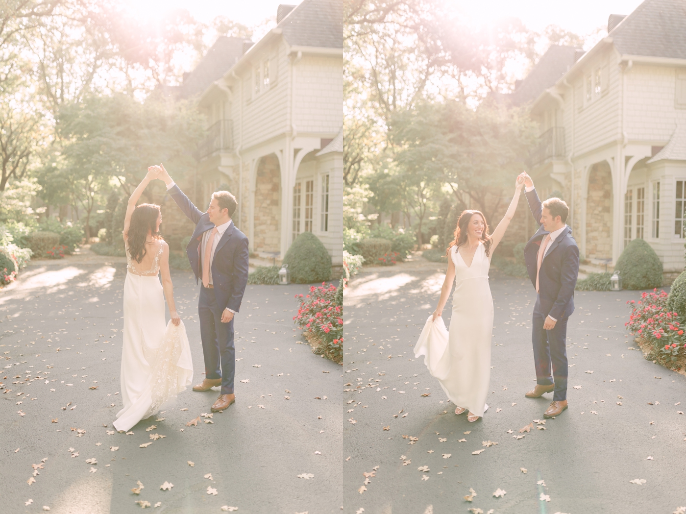 bride and groom portraits for Tulsa backyard wedding