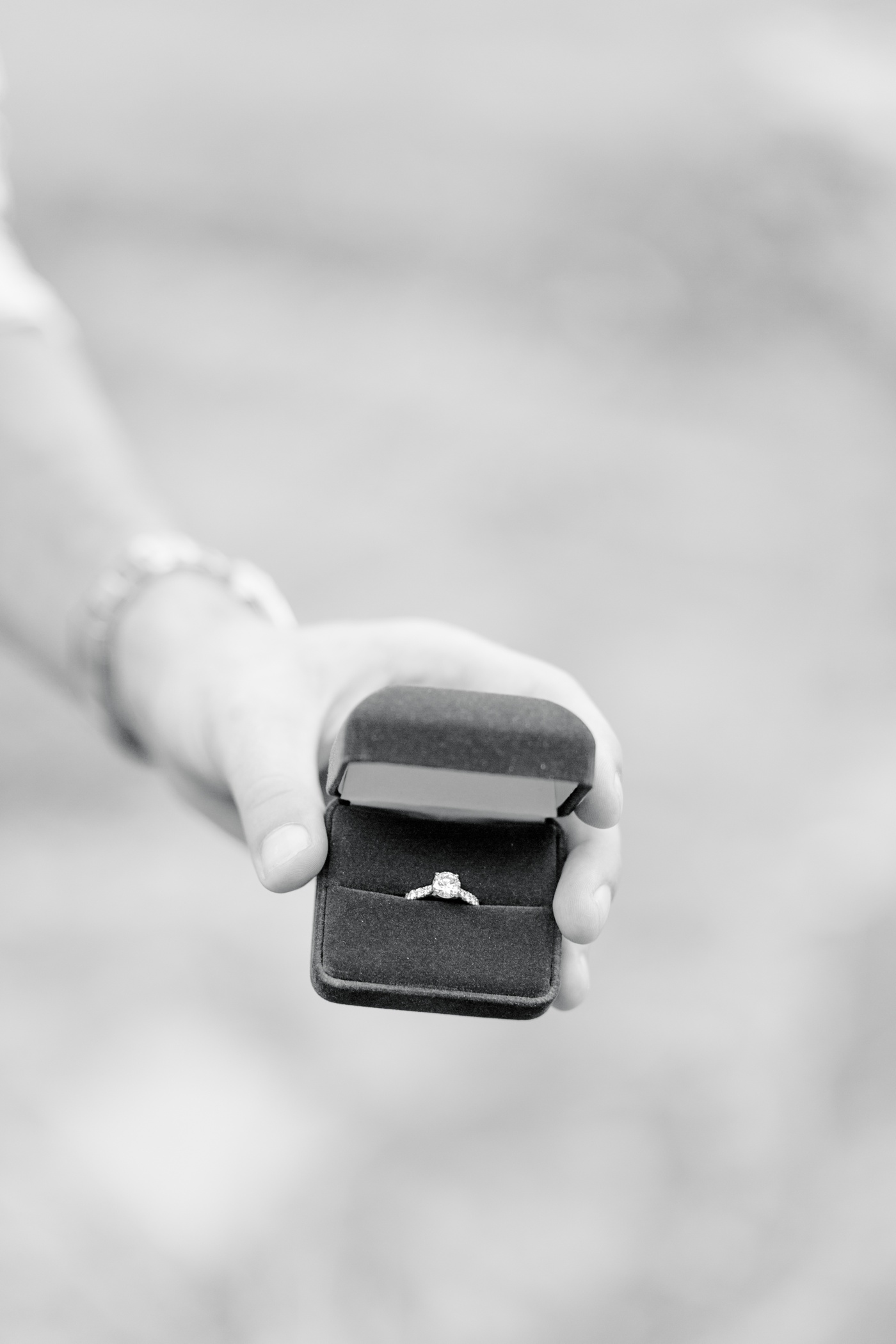 Black and white engagement ring photo