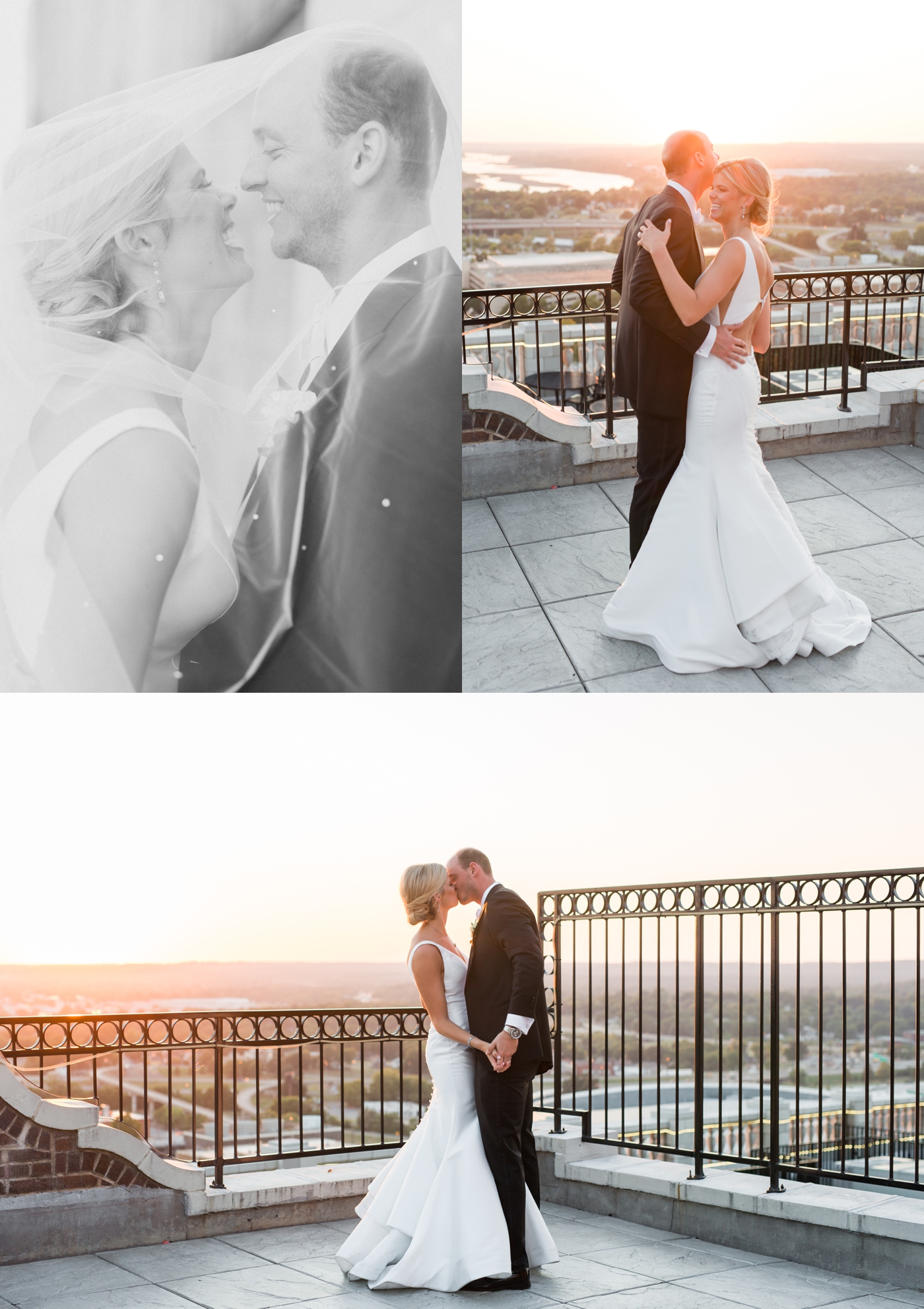 Sunset bride and groom portraits o the roof of The Mayo in Tulsa