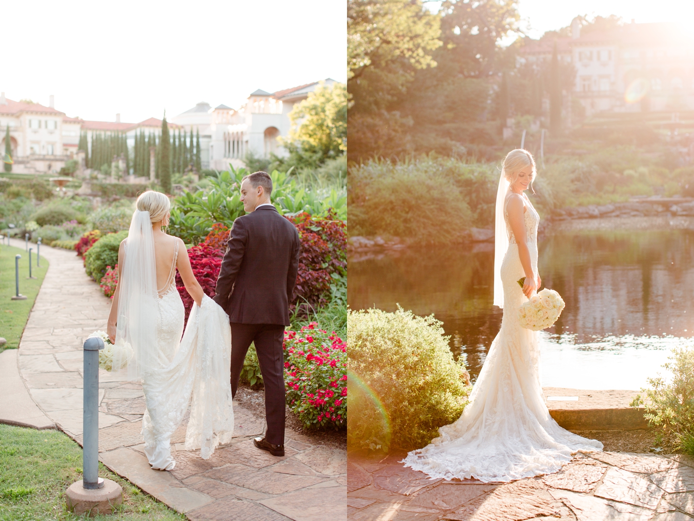 Bride and groom portraits at Philbrook Museum of Art
