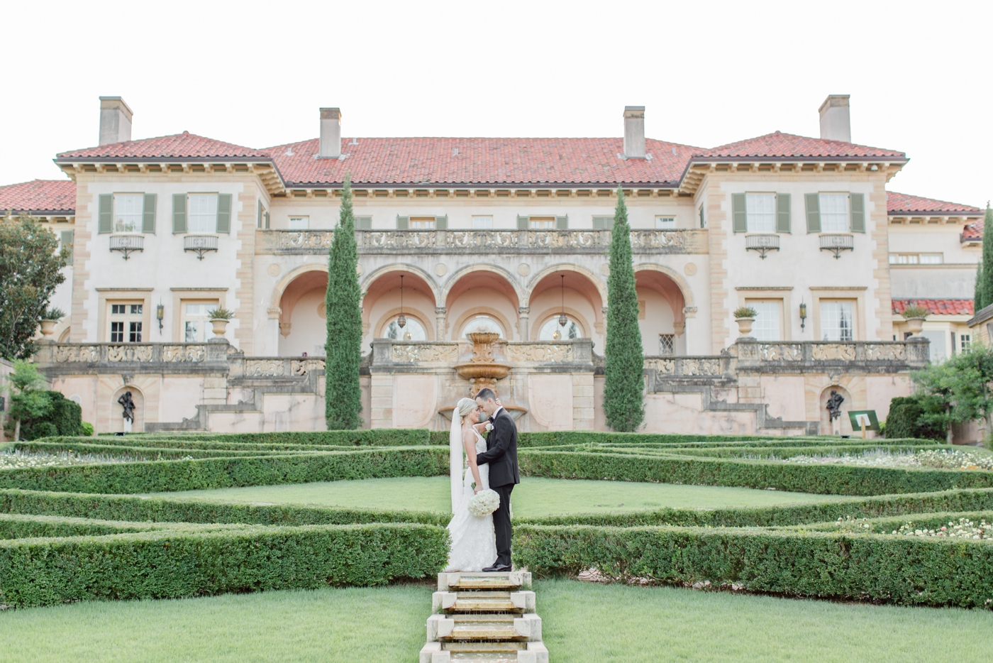 Bride and groom portraits at Philbrook Museum of Art