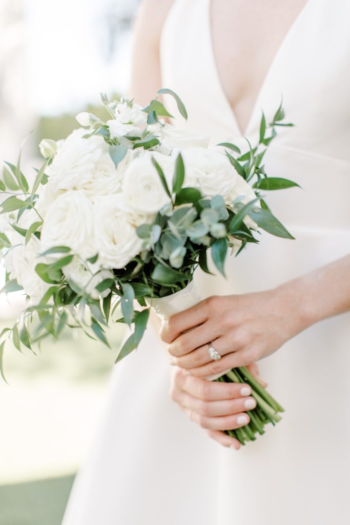 White rose bouquet with greenery
