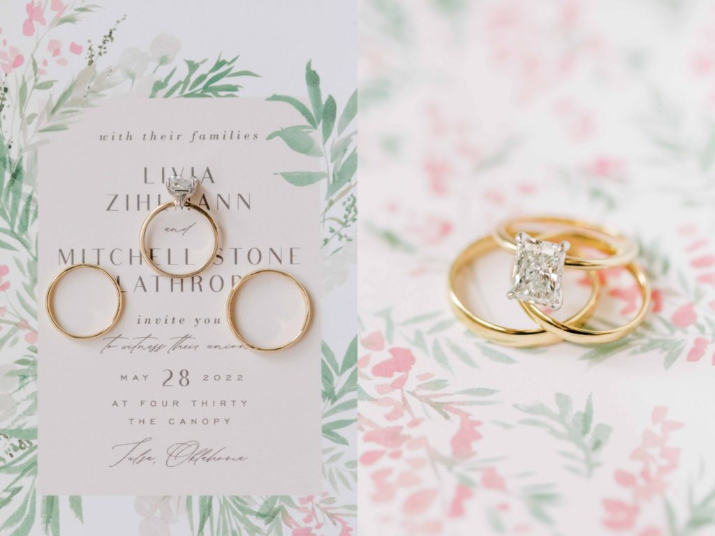 Wedding day details, with gold wedding rings