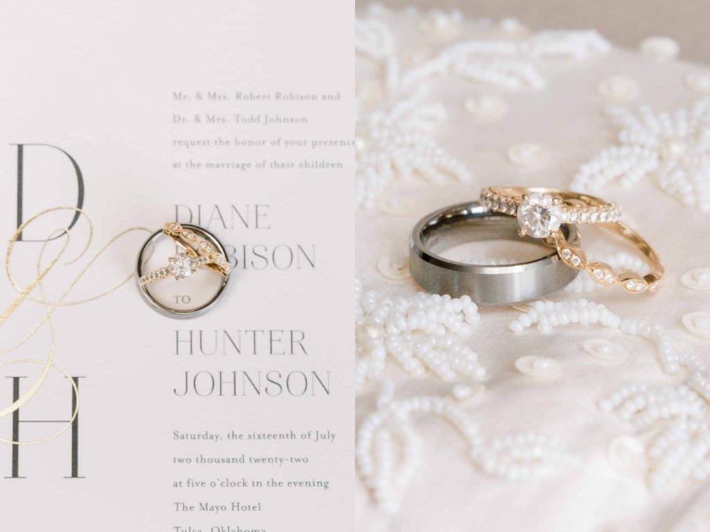 A classic solitaire wedding ring and wedding details for a summer wedding