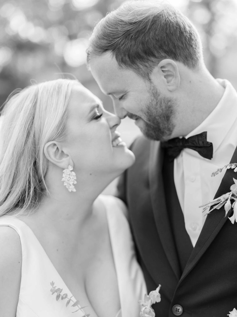 Black and white bride and groom portraits for wedding in Tulsa