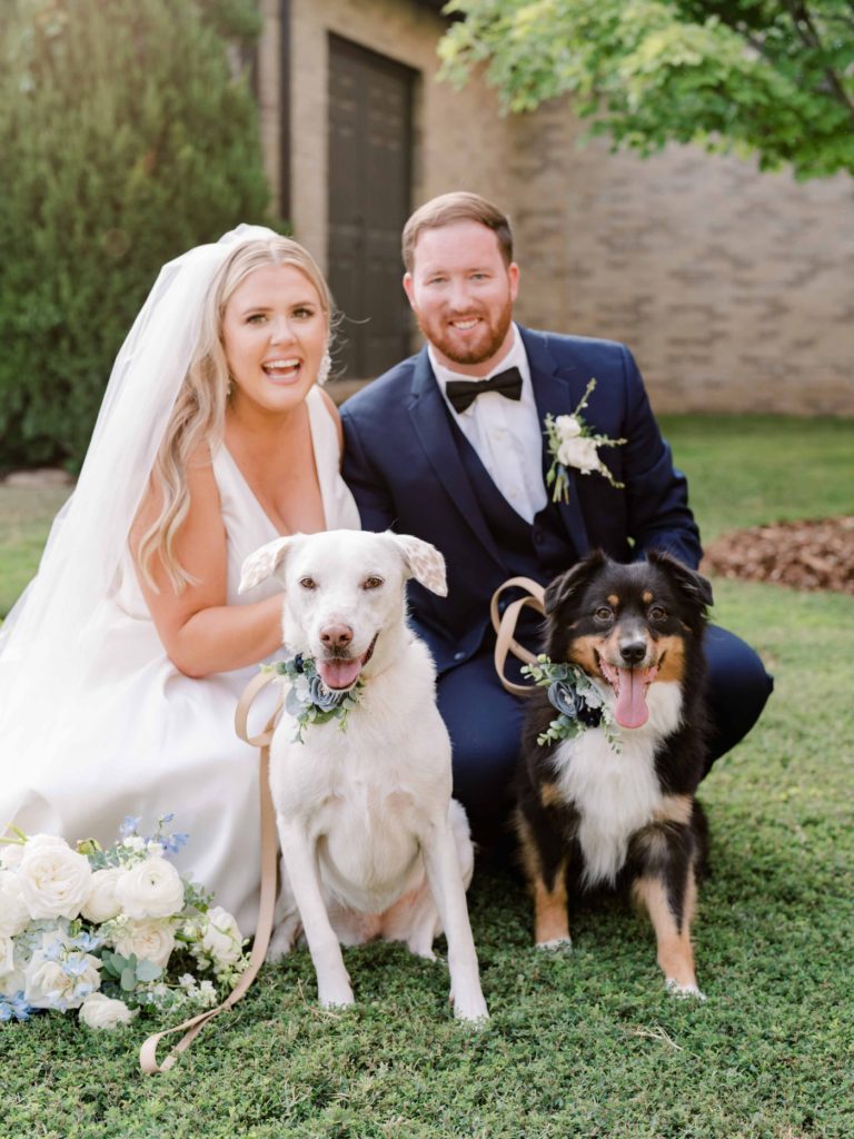 Bride and groom portraits with their dogs in Tulsa