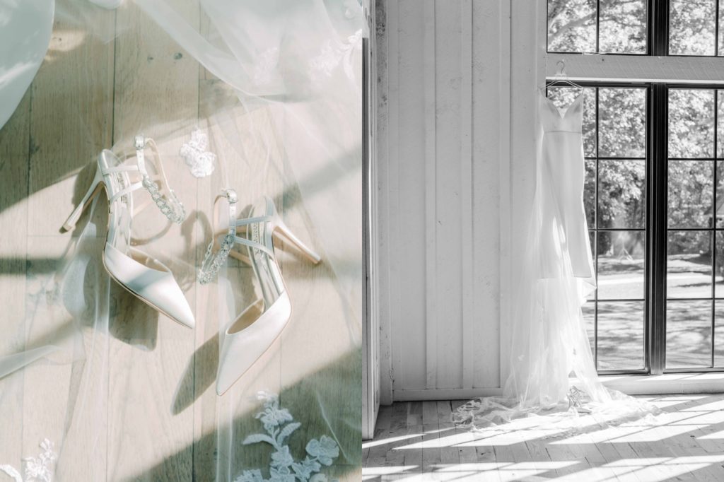 White wedding heels and wedding gown by Alyssa Kristin