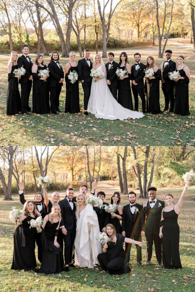 Bridal party wearing black for wedding at Spain Ranch