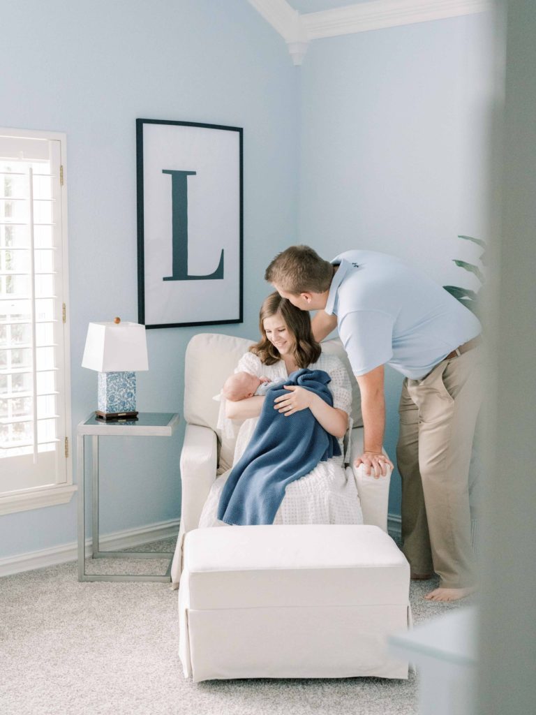 Blue nursery for in-home newborn session in Broken Arrow