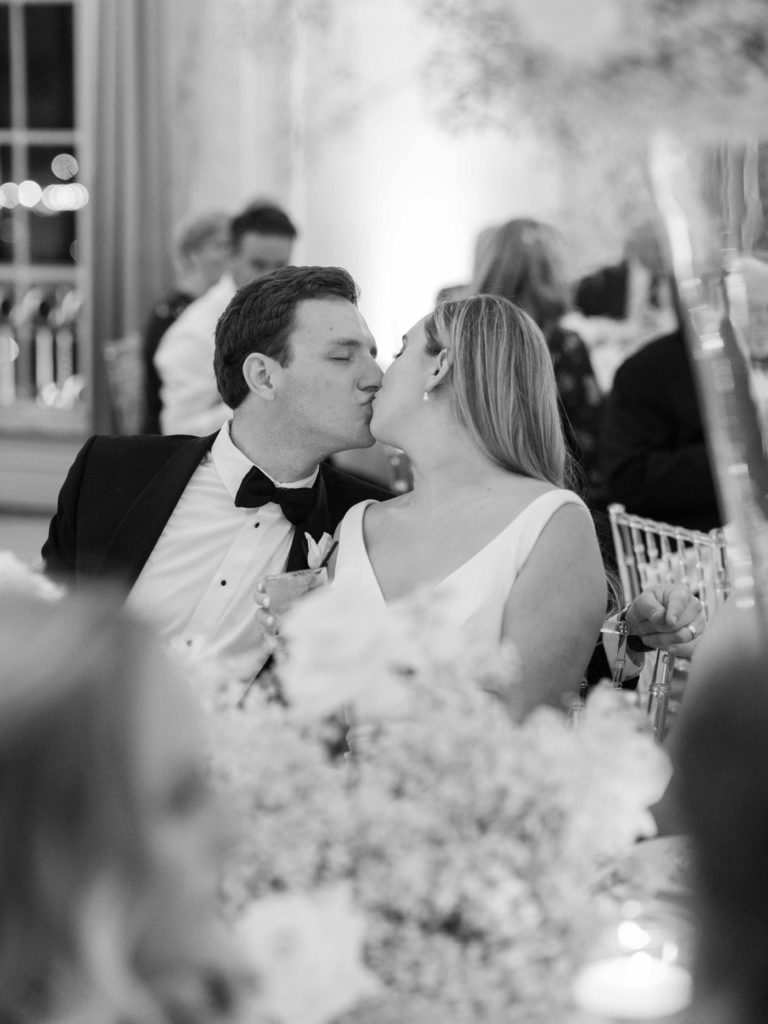 Black and white wedding reception photography at Mayo Hotel
