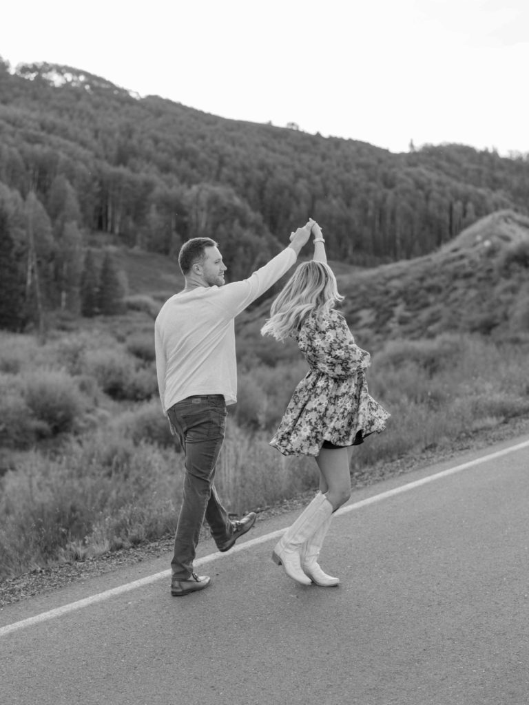 Black and white engagement session photography in Colorado by Holly Felts