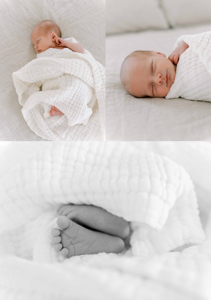 Newborn photography session with black and white up-close portraits