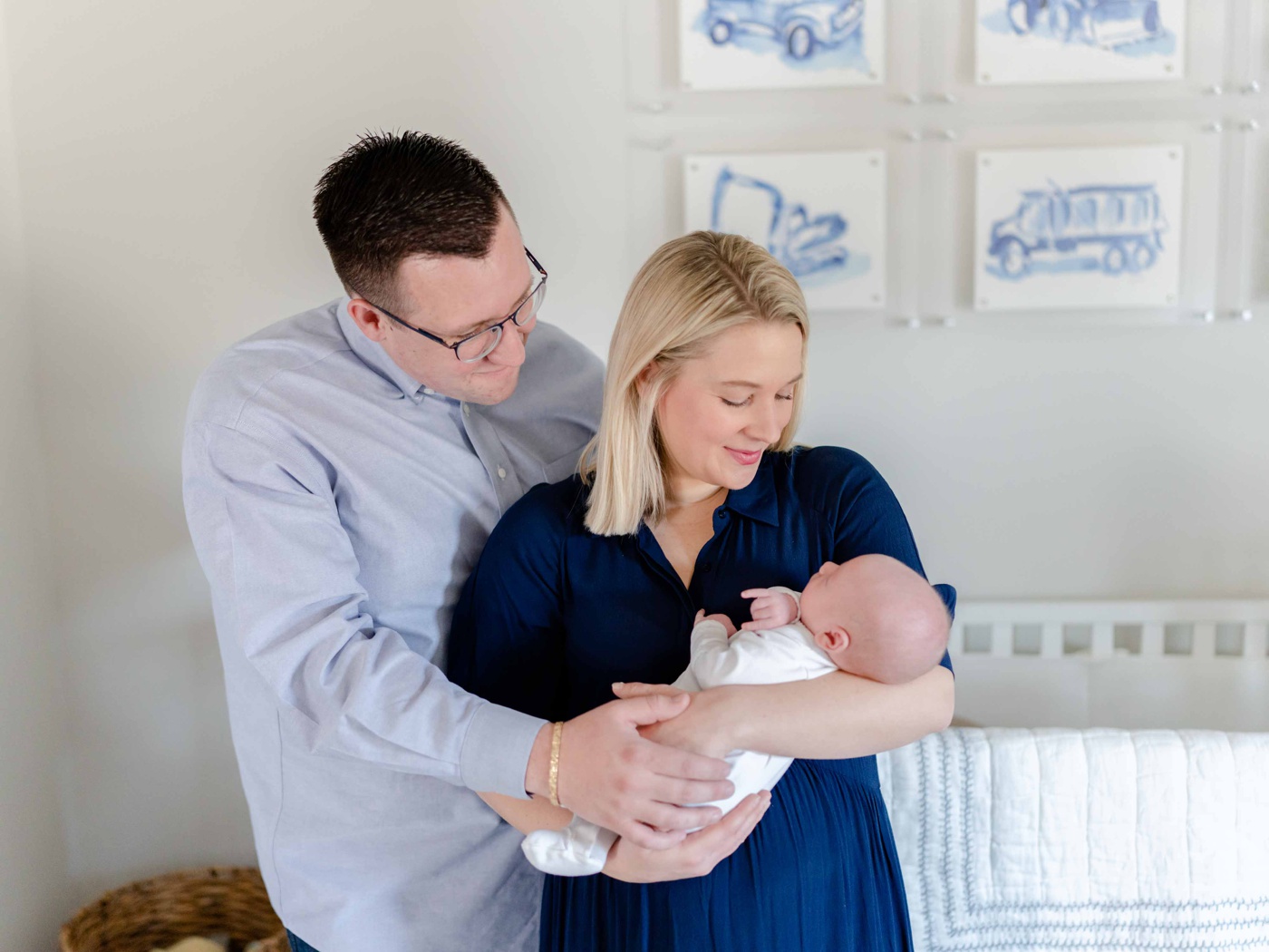 Blue and white newborn session outfits