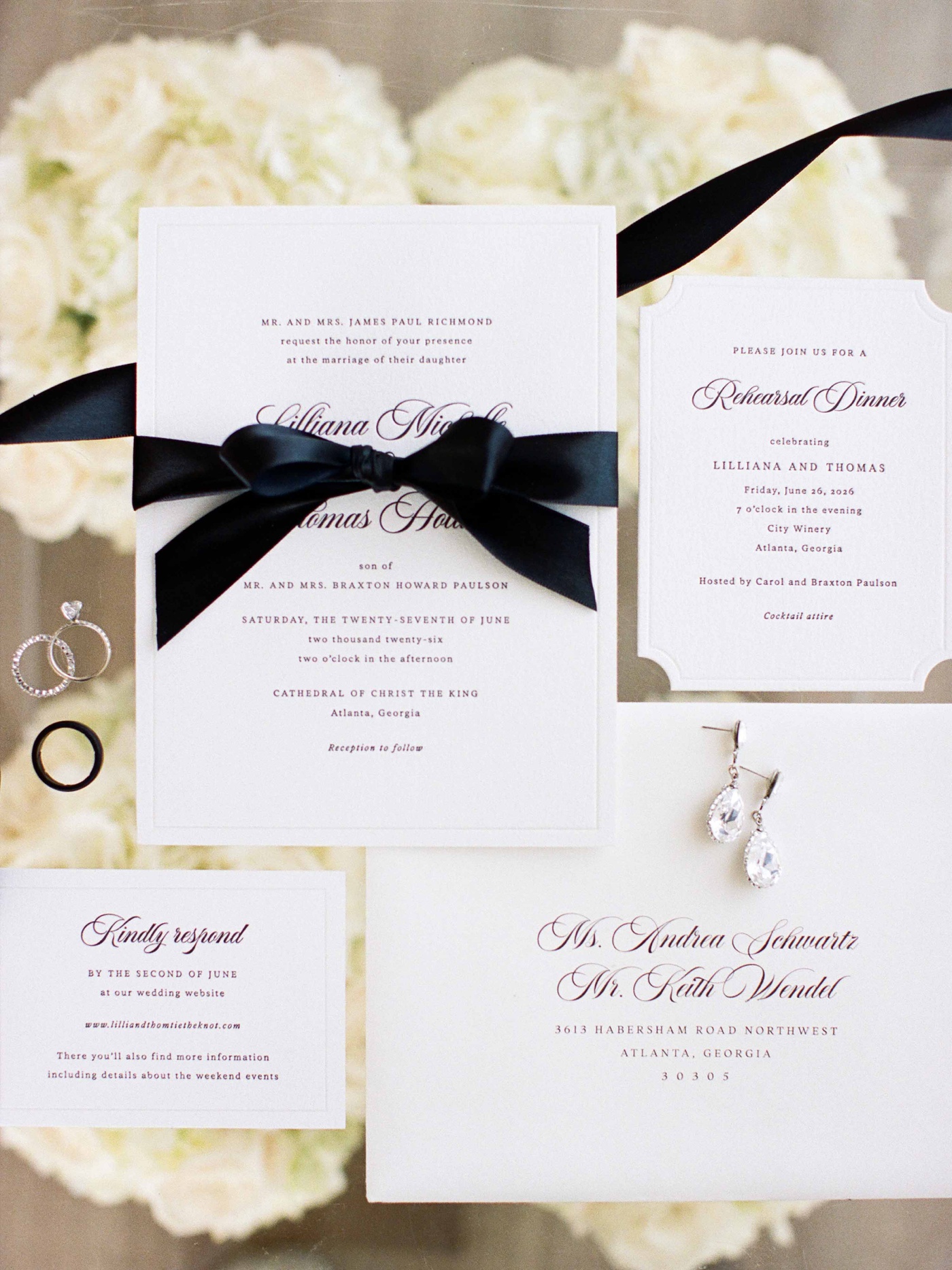 Black and white wedding invitation suite by The Inviting Place