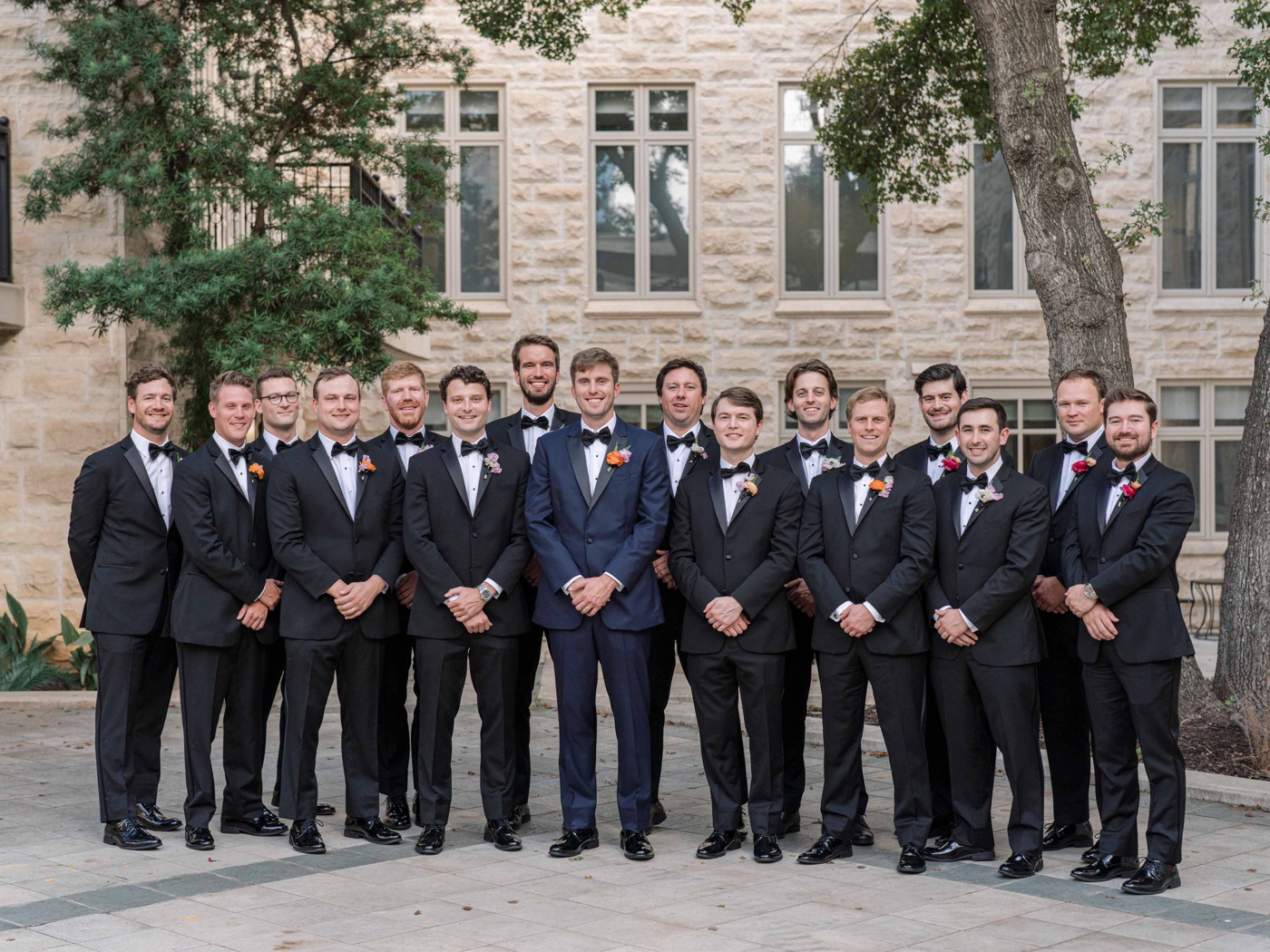 Bridal party portraits in front of First Presbyterian Church in San Antonio