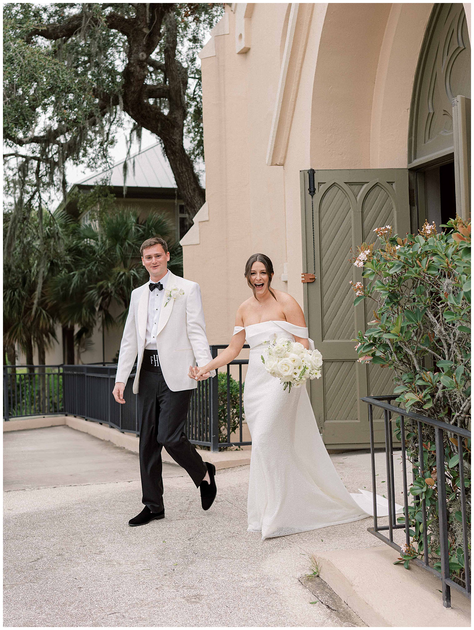 bride and groom exit ceremony in amelia island