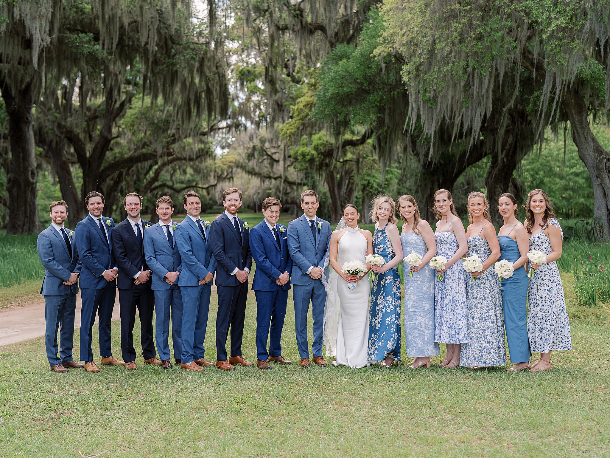 wedding party in blue at spring island wedding