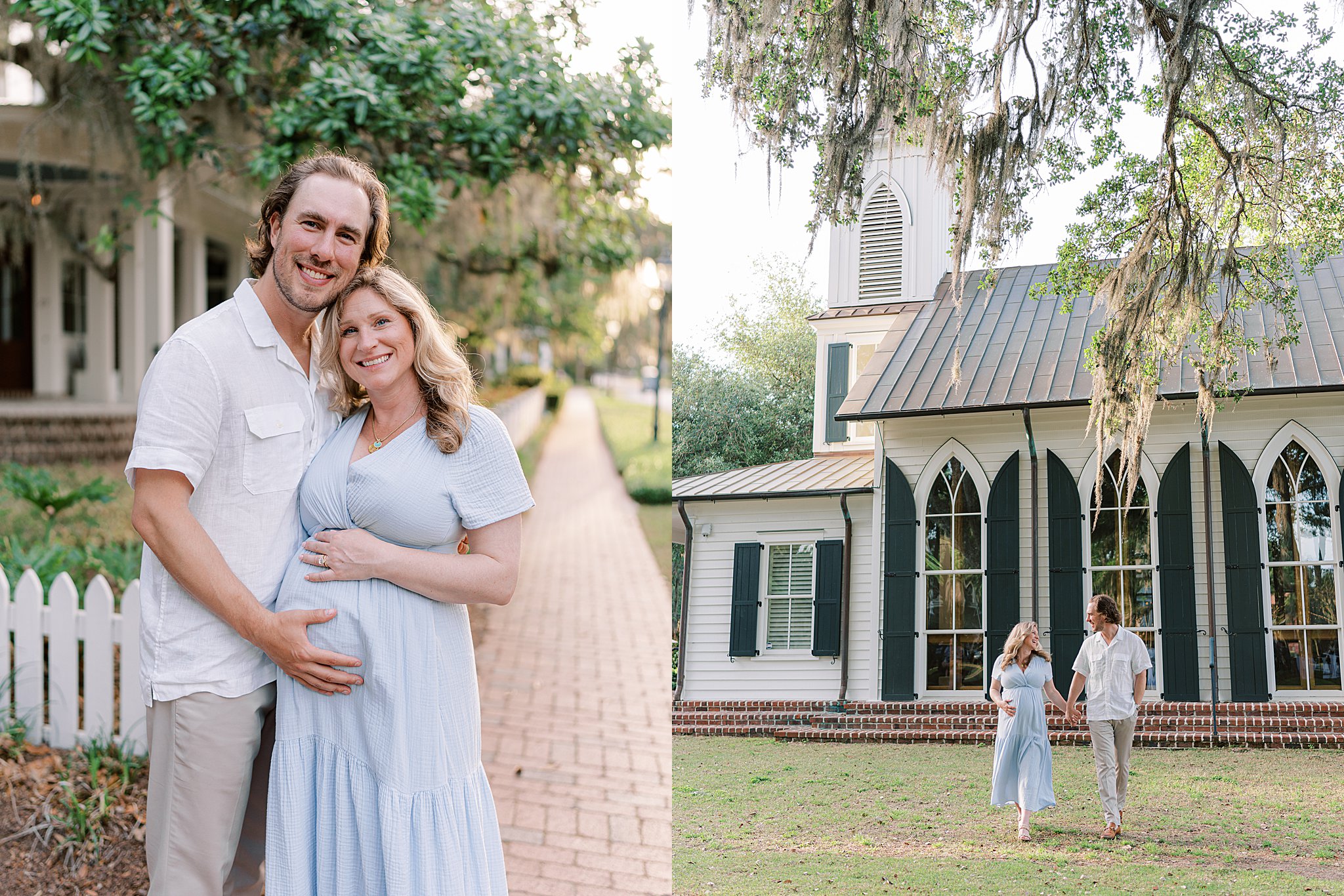 Joyful couple awaiting their baby girl during a Palmetto Bluff maternity photography session