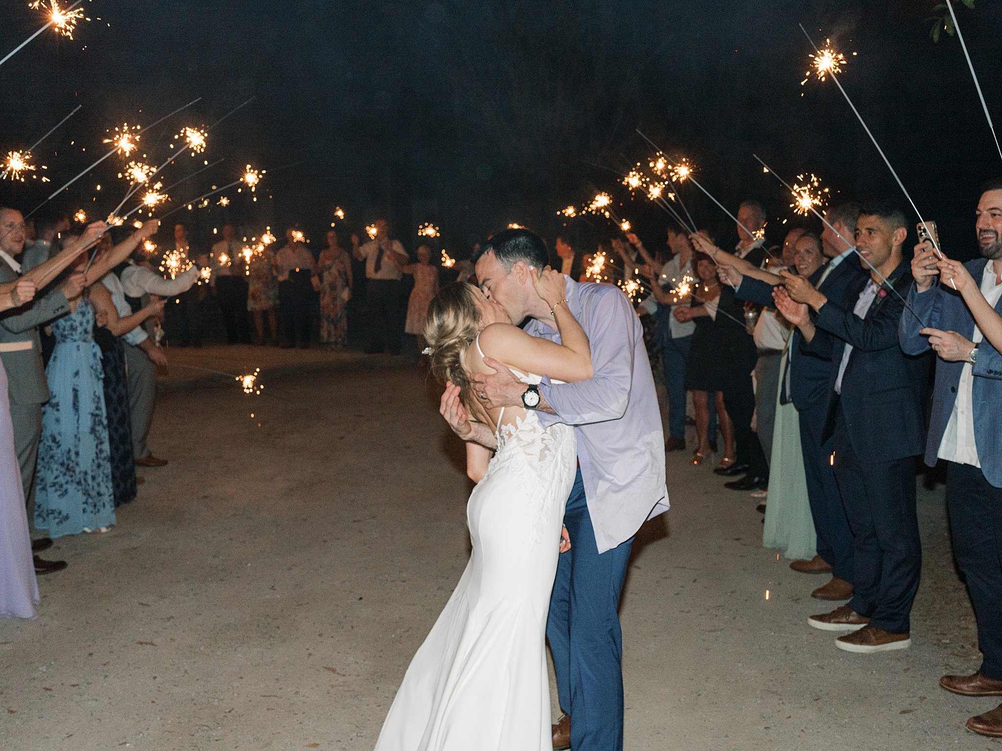 Spring Island wedding sparkler exit photographed by destination wedding photographer in South Carolina.
