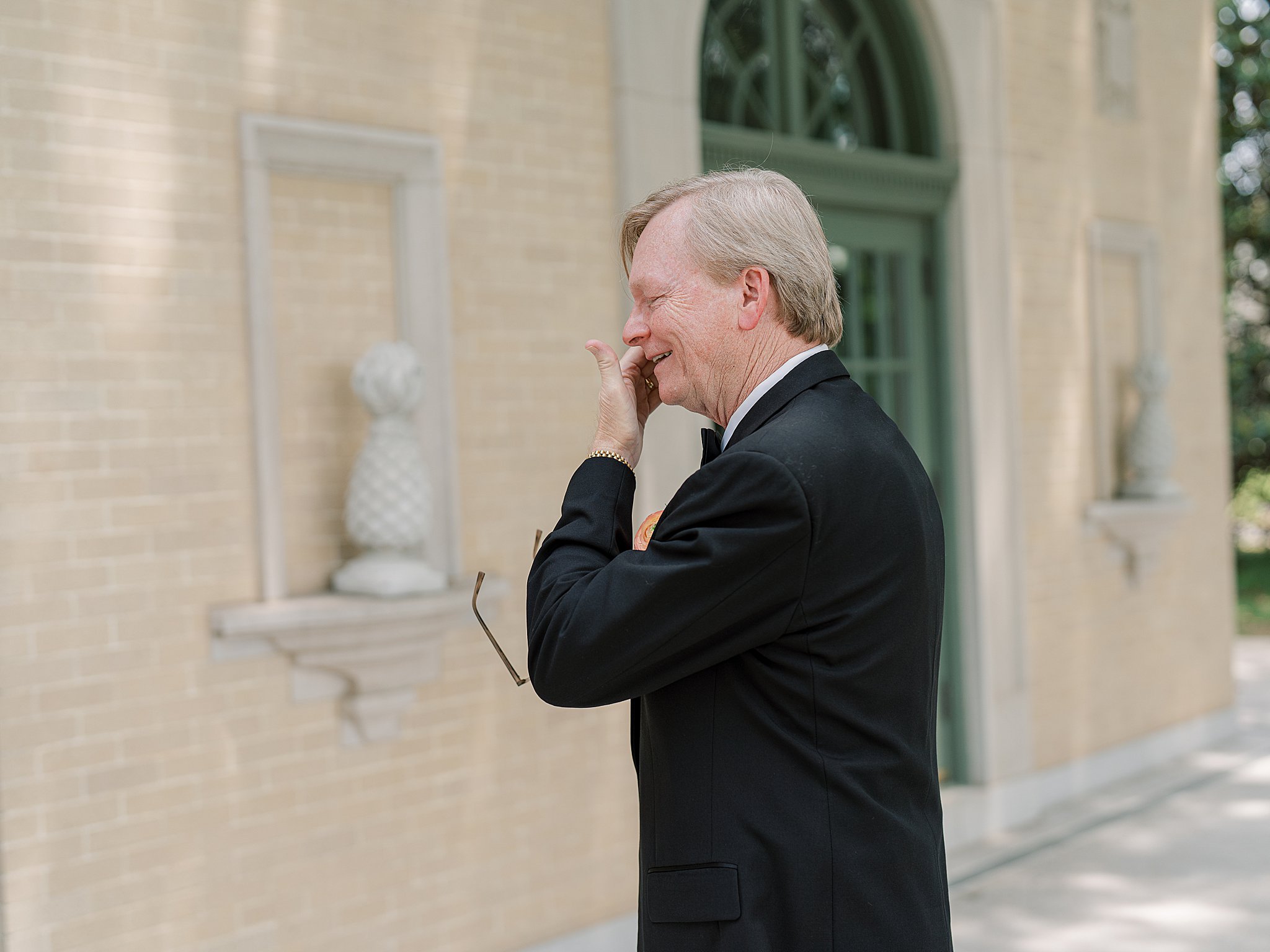 Tulsa wedding photography capturing the emotional father-daughter first look at Chapman and Libby’s wedding