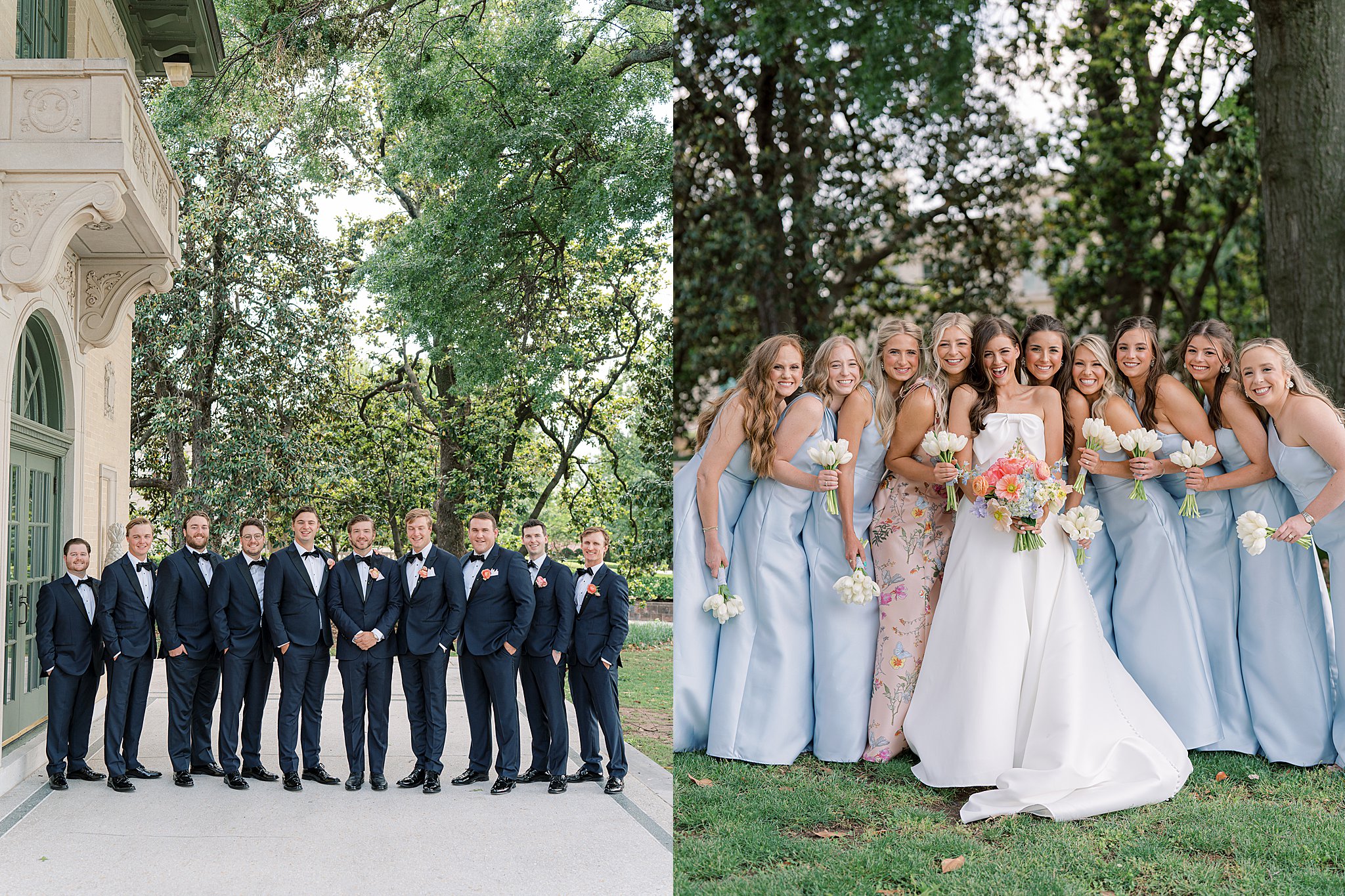 Tulsa wedding photography of a wedding party posing together outdoors