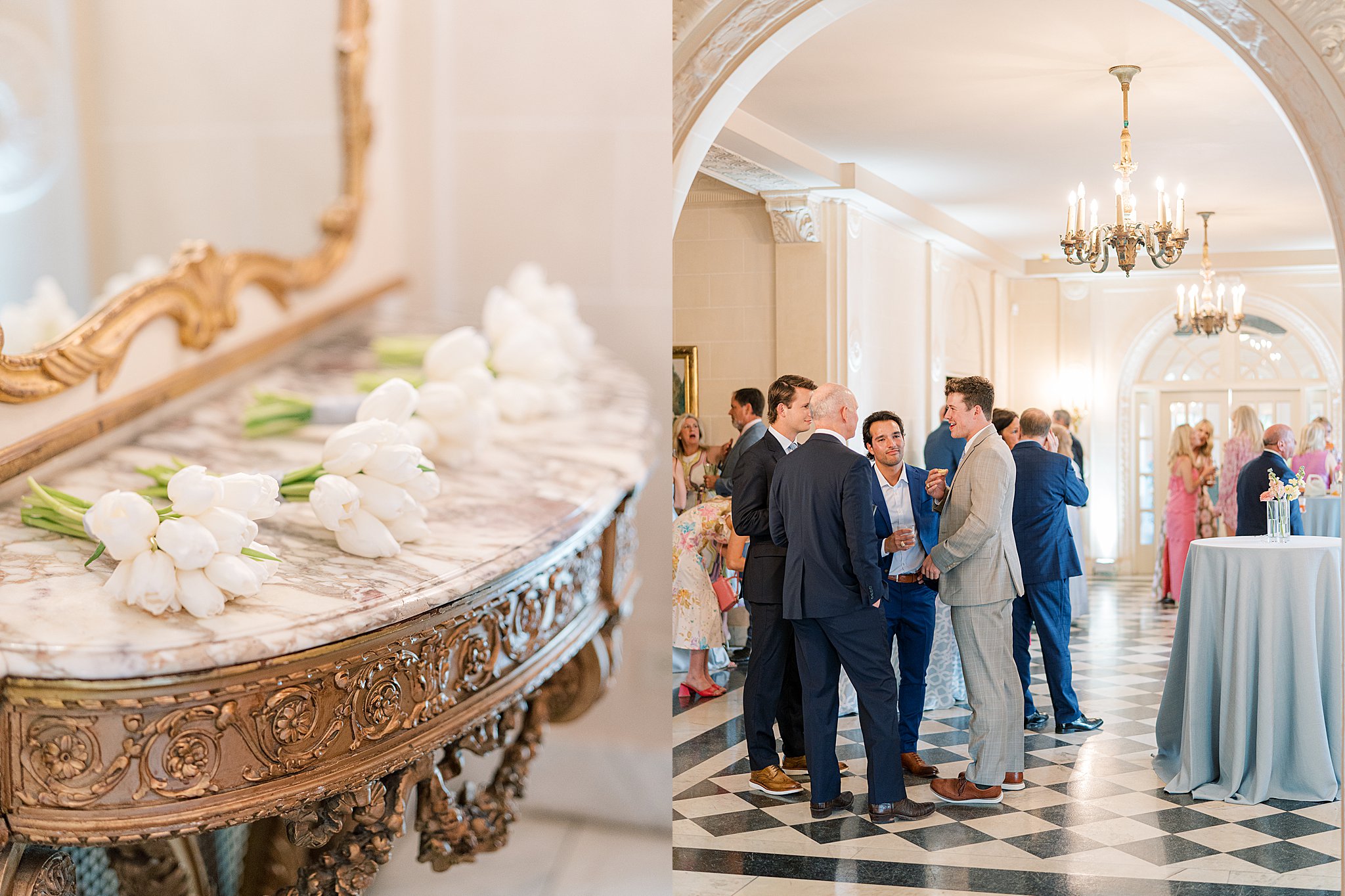 Tulsa wedding photography capturing cocktail hour at Chapman and Libby’s wedding at The Mansion at Woodward Park