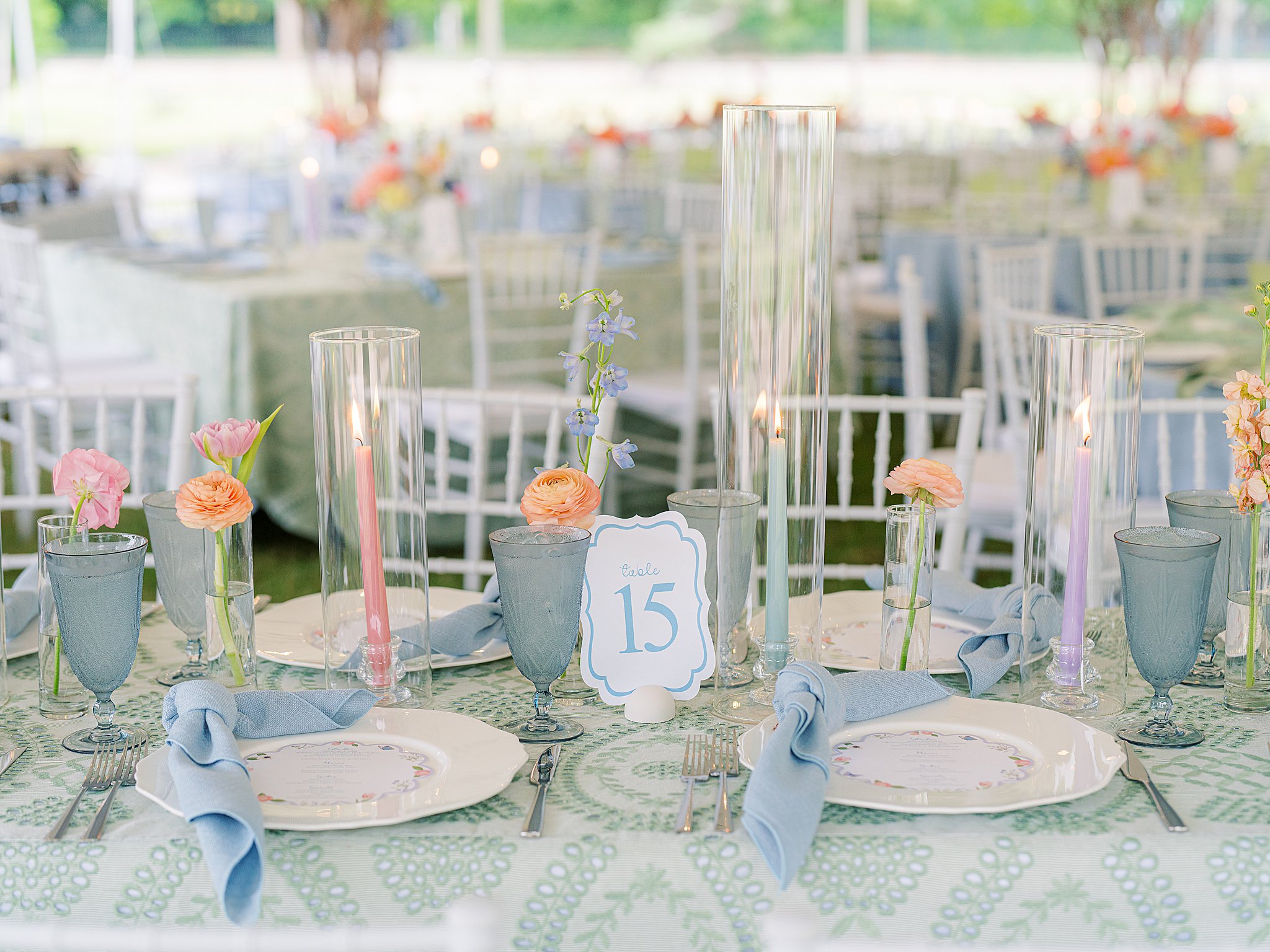 Tulsa wedding photography of wedding reception details including decor, florals, and table settings